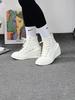 Modische High-Top Canvas-Schuhe mit Blockabsatz für Damen 2025, mit runder Spitze, zum Schnüren, vielseitig, höhenverstärkend, mit dicker Sohle, High-Top-Schuhe