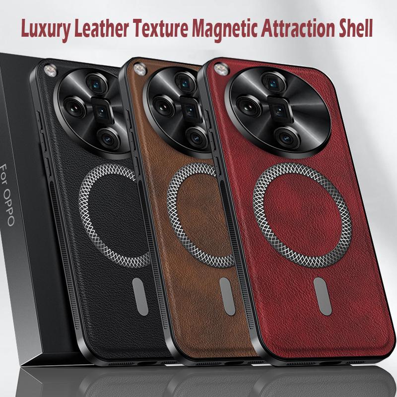 Luxury PU Leather Case For Oppo Find X7 Ultra Magsafe Magnetic Metal Ring Lens Protection Shockproof Cover For Oppo Find X6 Pro
