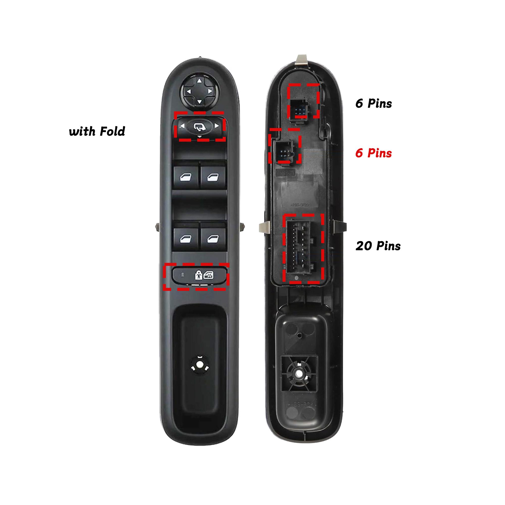 

96650621ZD For Peugeot 3008 5008 Hatchback Wagon Electric Fold,Driver Side Master Power Window Control Folding Mirror Switch with Folding