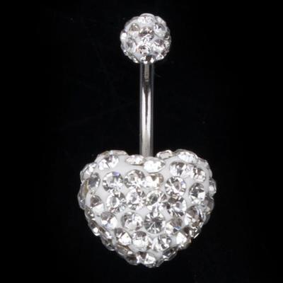 Bauchnabelpiercing-Juwel, Herz aus weißem Kristall, Kristallkugel aus Stahl, Stab 10 mm