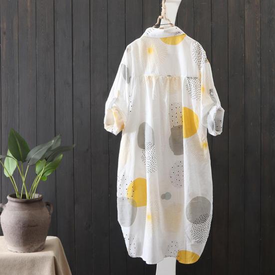 Primavera otoño mujer camisa estampado de moda manga larga dobladillo Irregular Anti sol solapa abrigo largo para uso diario