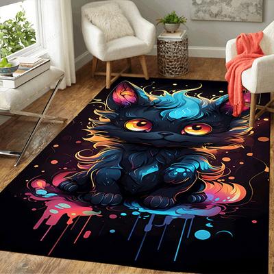 1pc Black Kitten Print, Design Indoor Area Rug - Soft, Anti-Slip, and Durable Gaming Room Decor for Bedroom
