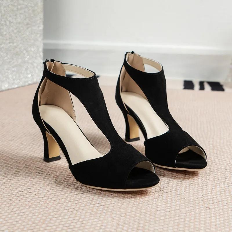 Fashion 2024 Fashion Shoes Female Fish Mouth Women Sandals Summer Open Toe Solid Dress Stilettos or Thin Heels Zipper Large Size Sandals