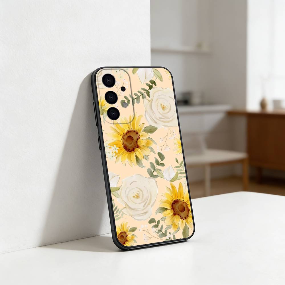 Sunflower blossoms Phone Case For Samsung S25,24,23,22,30,21,10,9,Ultra,Plus,Lite Soft Black Case