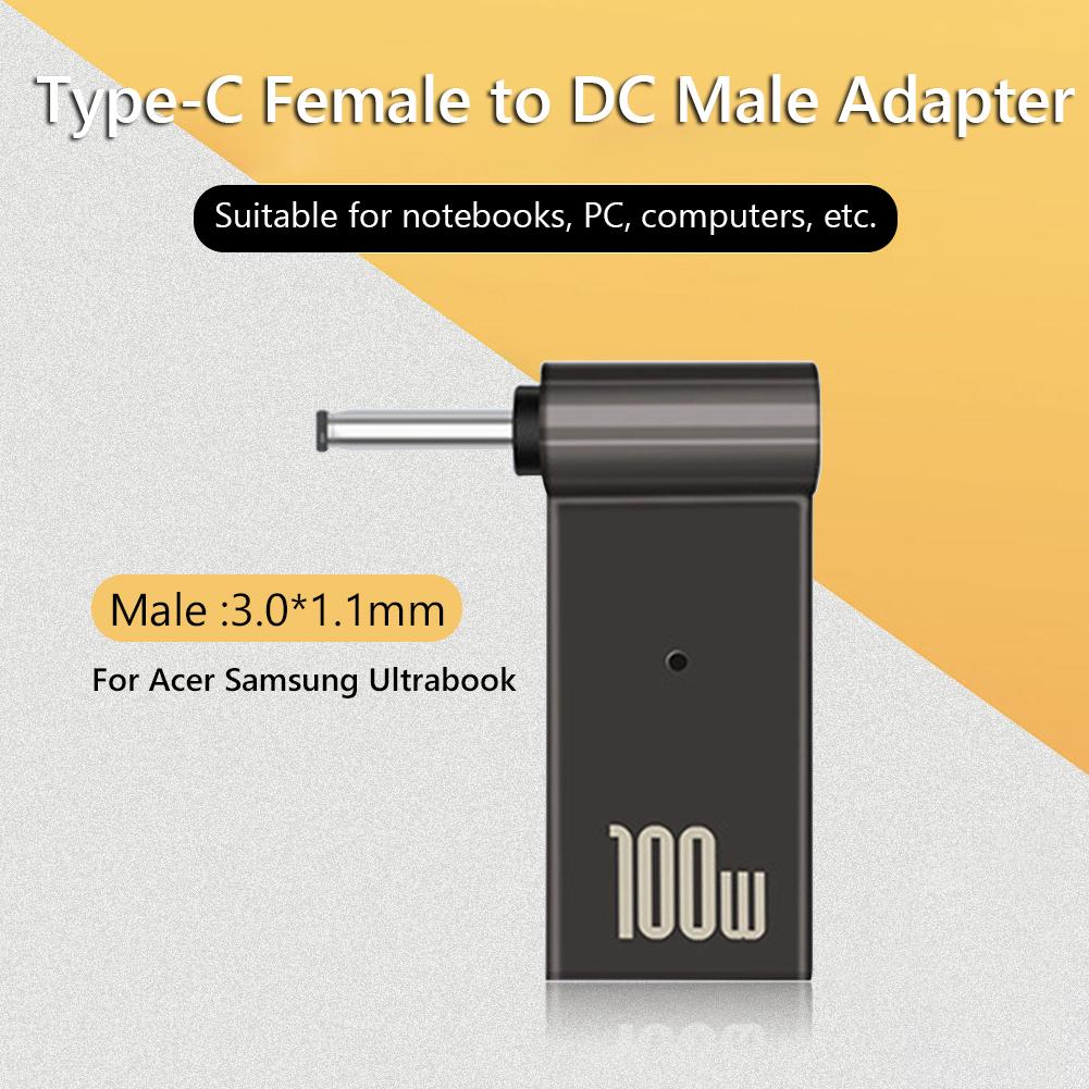PD 100W PC Power Charger Supply Adapter Connector Female Type-C To DC Male Jack Plug Converter For Dell/HP/ASUS Laptops