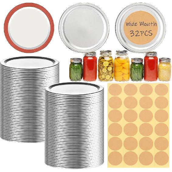 32Pcs Rust-Proof Canning Lids Wide Mouth, Wide Mouth Mason Jar Lids for Ball or Kerr, Large Mouth Mason Jars Lids 32 Lids (Wide)