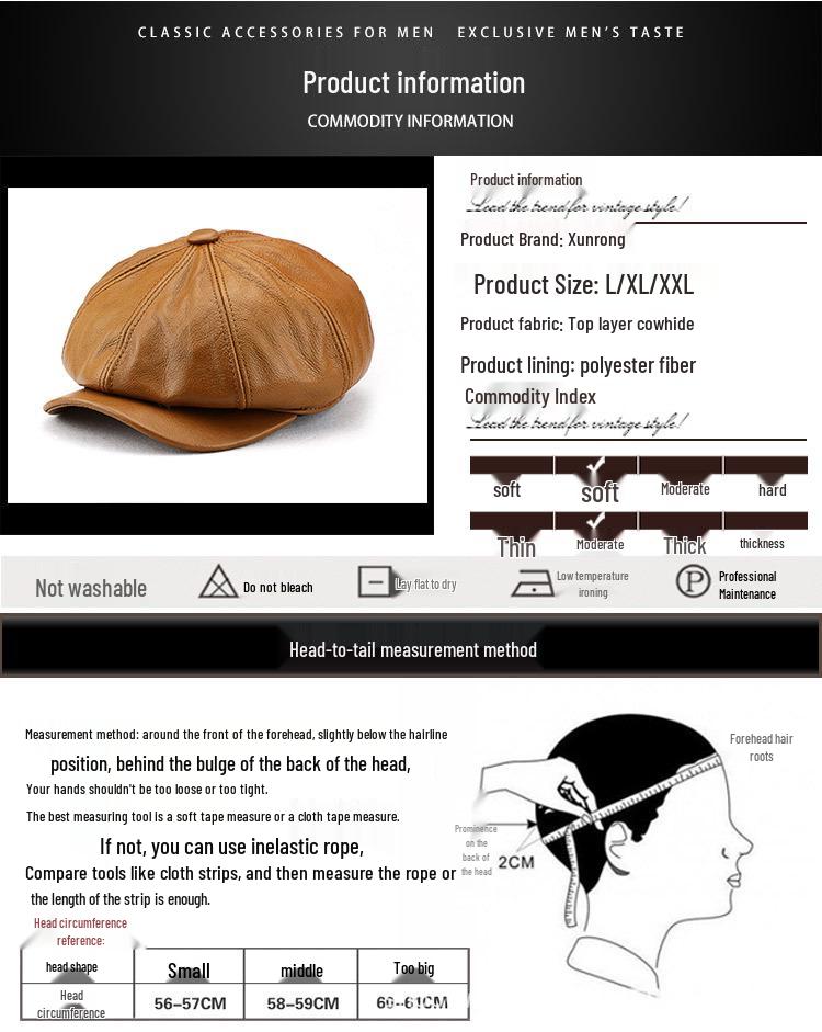 Jesienny Beret Chłopięcy z Prawdziwej Skóry - Modna Płaska Czapka Unisex