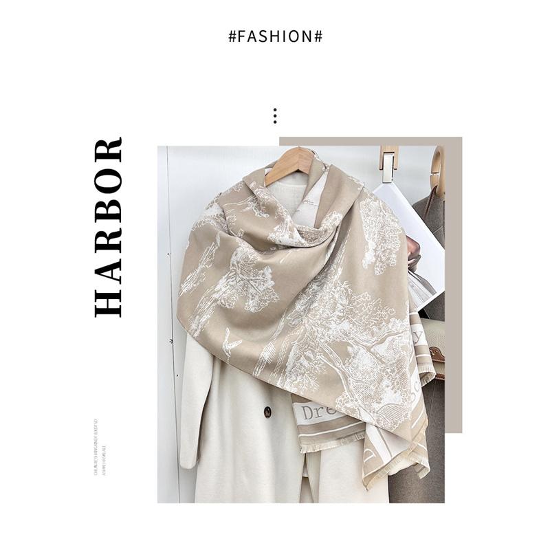 180*66cm Damski Luksusowy Szal Szalik Imitacja Kaszmiru Atramentowy Styl Chiński Jesień Zima Ciepłe Dodatki Odzieżowe