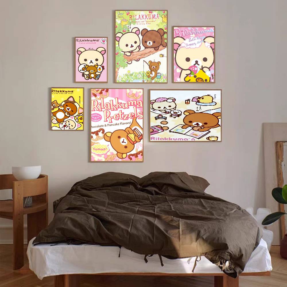 Japan Anime Cute Cartoon Rilakkuma Classic Vintage Posters Decoracion Painting Wall Art White Kraft Paper Kawaii Room Decor