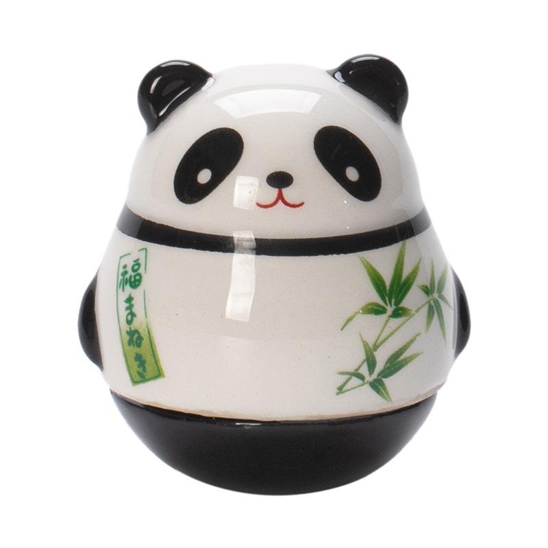 Japanese Ceramic Panda Doll Crafts Panda Tumbler Toy Lucky Charm Fortune Ornament Landscape Home Office Desk Decor