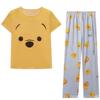 Conjunto de pijama de verano para mujer: Cuello Redondo, Manga Corta, Estampado de Dibujos Animados, Ropa de Casa que Reduce la Edad