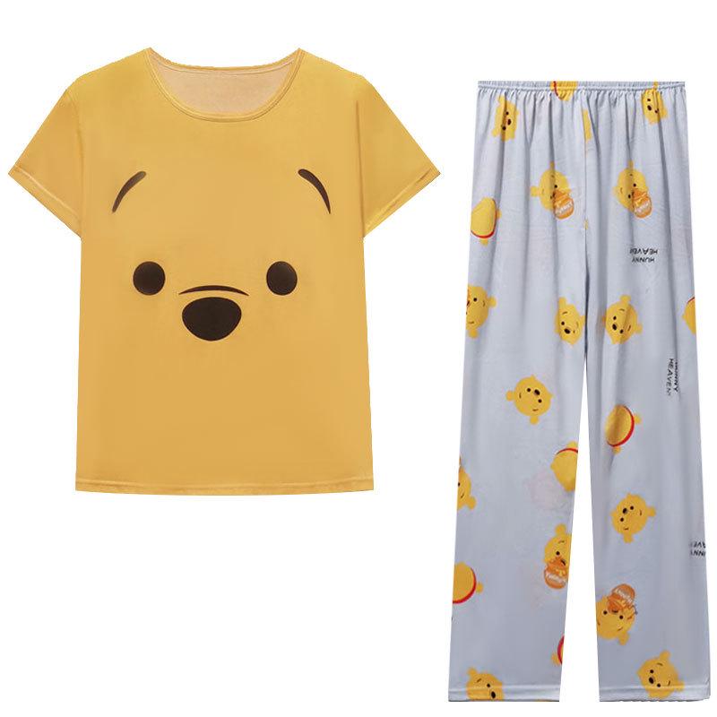 Conjunto de pijama de verano para mujer: Cuello Redondo, Manga Corta, Estampado de Dibujos Animados, Ropa de Casa que Reduce la Edad