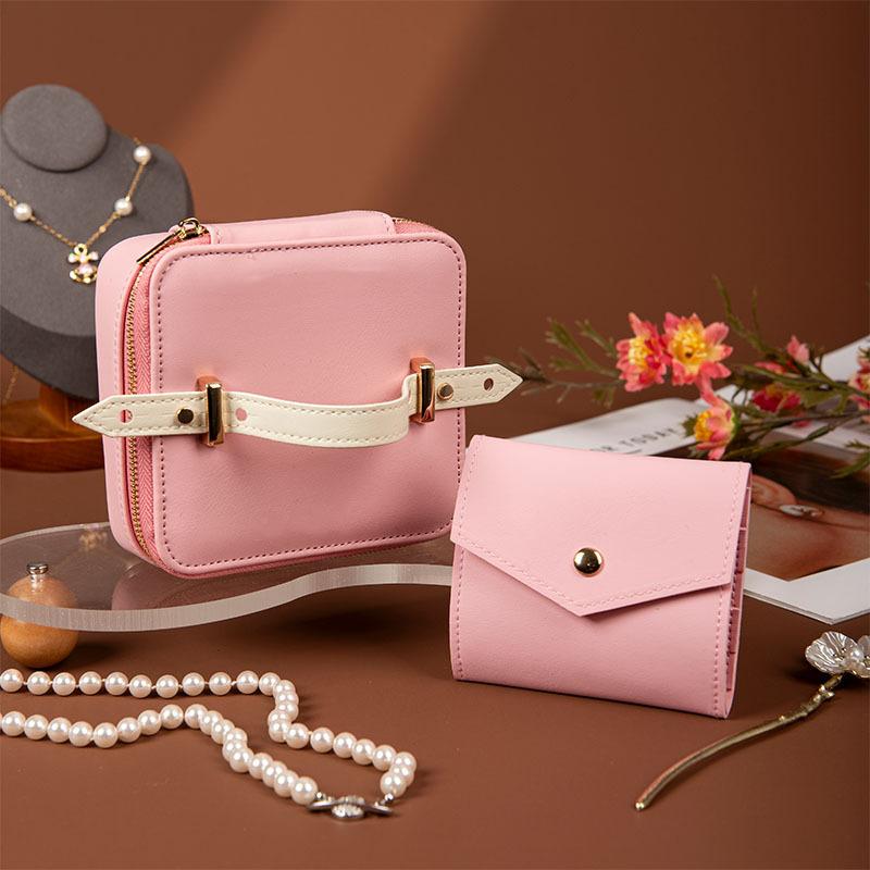 

Jewelry Storage Bag Pu Leather Jewelry Box Earring Ring Necklace Holder Portable Portable Jewelry Organizer For Business розовый