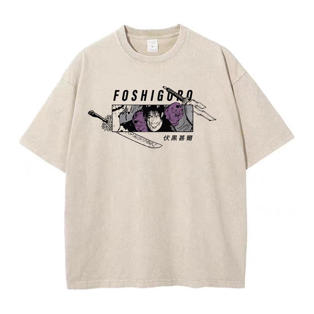 Harajuku Anime Jujutsu Kaisen Fushiguro Toji Printed Washed T Shirt Men Vintage Cotton T-shirts Manga Tee Hip Hop Male Tshirt