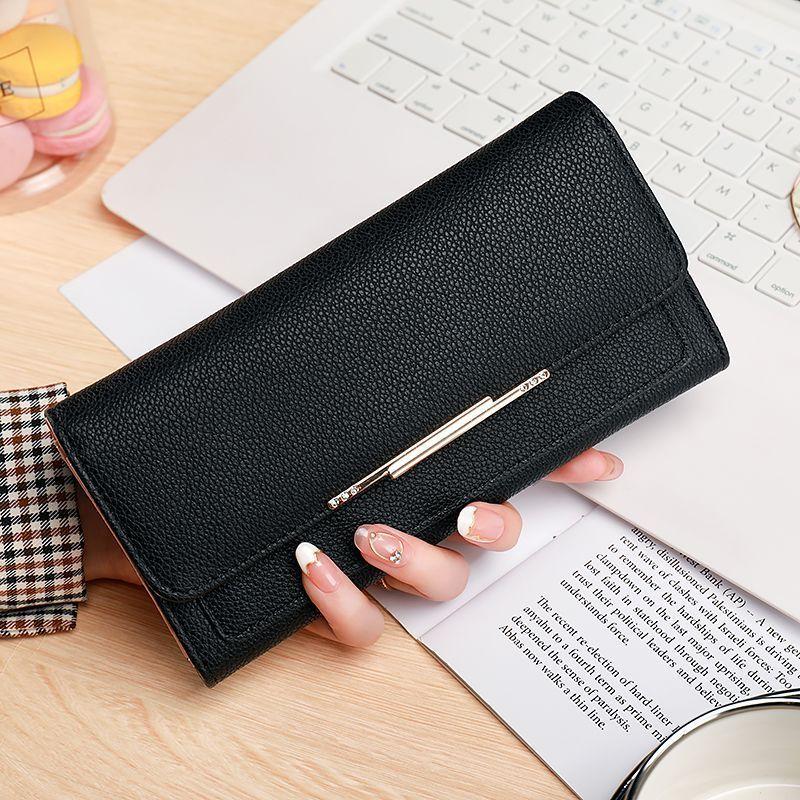 Women's wallet long three-fold lychee pattern fashion light luxury women's multi-card card bag ID clip change bag wallet