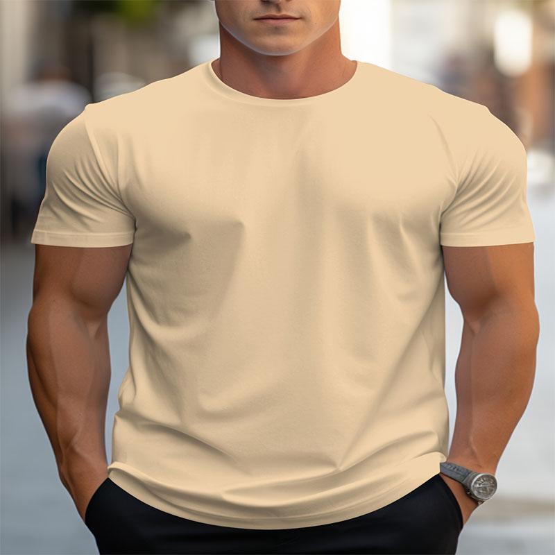 Summer Outdoor Solid Color Polyester Fiber Men's Round Neck Short Sleeved Fashionable Casual Regular Edition T-shirt