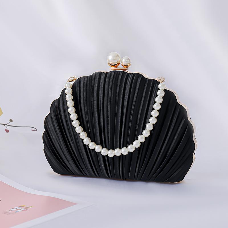Evening Bag For Women Mini Pleated Seashell Clutch Handbag Purse Chain Strap Crossbody Shoulder Bag For Wedding Prom Party
