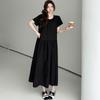 DIMANAF 2026 Summer New Plus Size Women Elegant French Style O-Neck Short Sleeve Cotton Maxi Long Dress Black