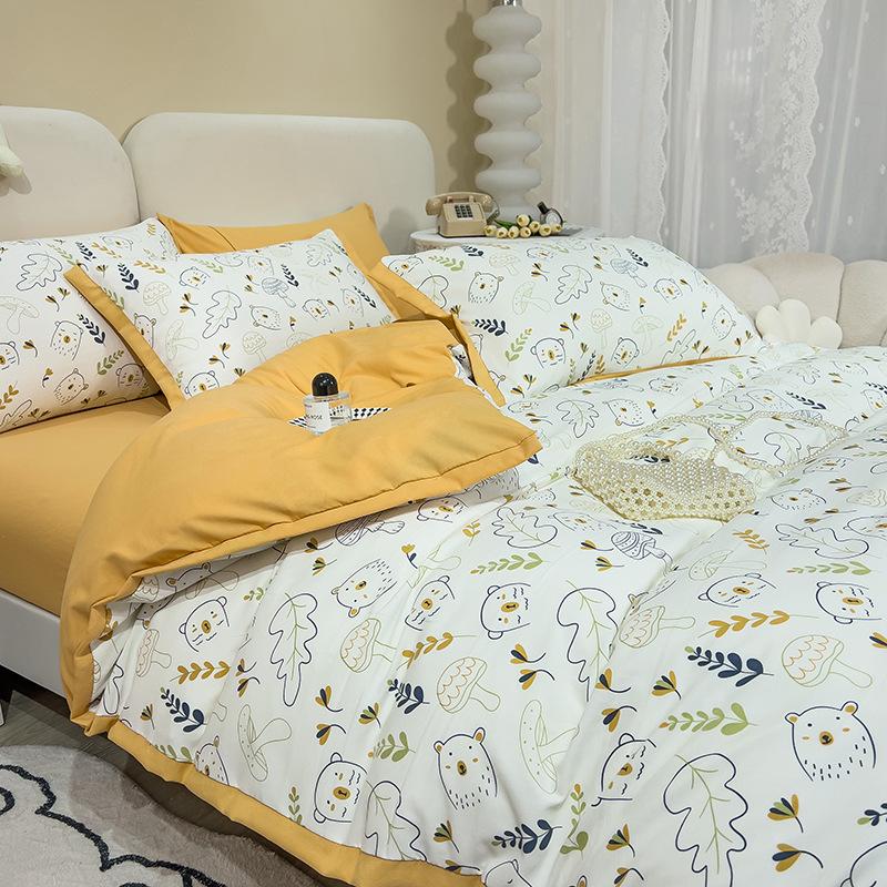 Category A Maternal and Infant Grade Washed Cotton and Linen Bed Cotton Four-piece Set and Three-piece Set Pure Cotton Bed Sheet and Quilt Cover