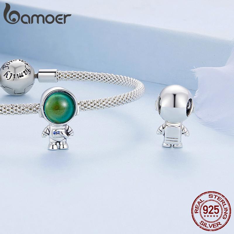 BAMOER 925 Sterling Silver Mood Stone Astronaut Charms Cute Chihuahua Dog Beads for Women Bracelet and Bangle DIY