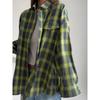 OZON Women's Retro Plaid Stripe Long Sleeve Shirt with Pocket for Spring, Autumn, Winter 2024