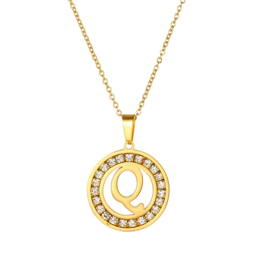 New Initial Letter Name Pendant Female Gold Color Stainless Steel A-Z Alphabet Round Necklace for Women Jewelry Gift