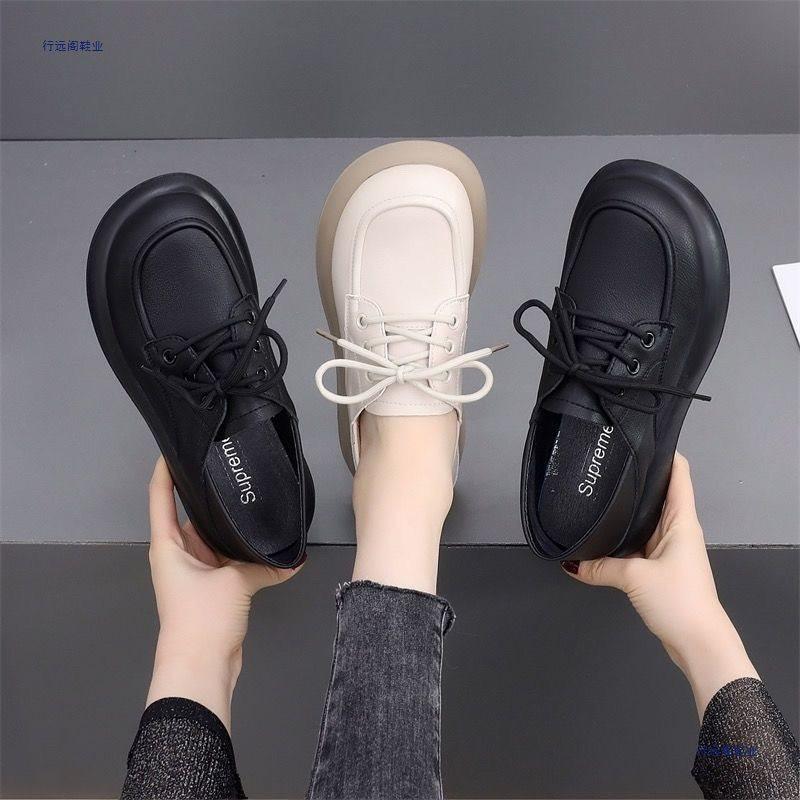 Loafu Single Shoes Women's Single Shoes Soft-soled New Two-wear Flat-soled Lace-up Non-slip Women's Leather Shoes