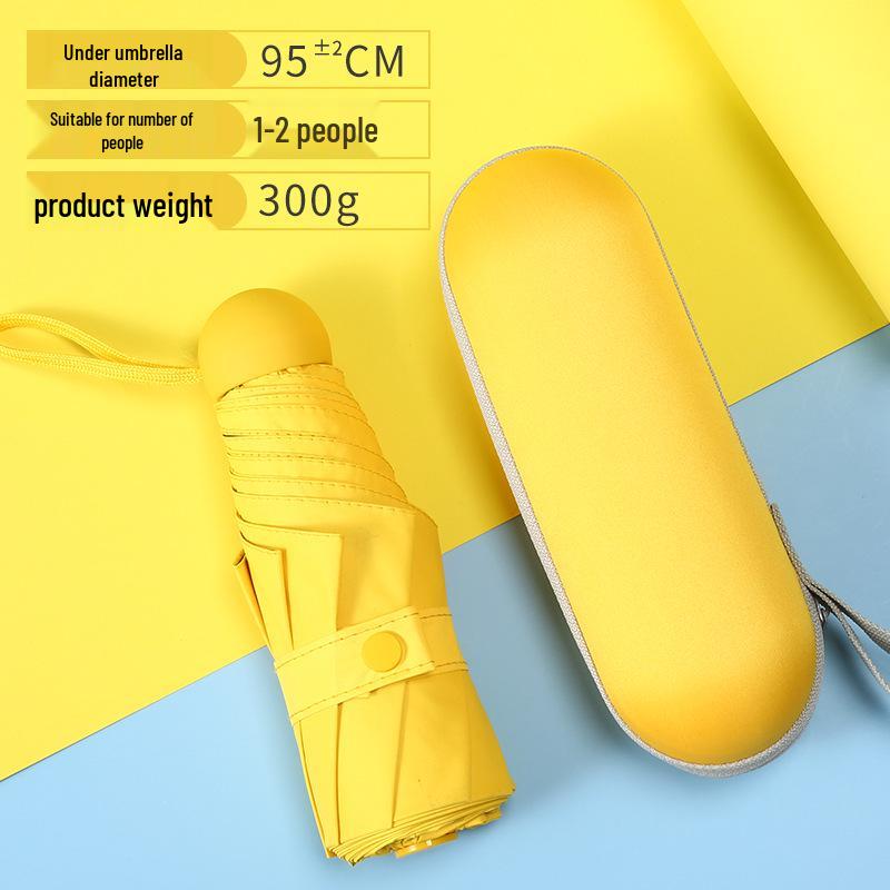 Compact Five-Fold Umbrella: Portable Pocket Sun Capsule with Black Glue Sunscreen, Ultra-Light for Sun and Rain.