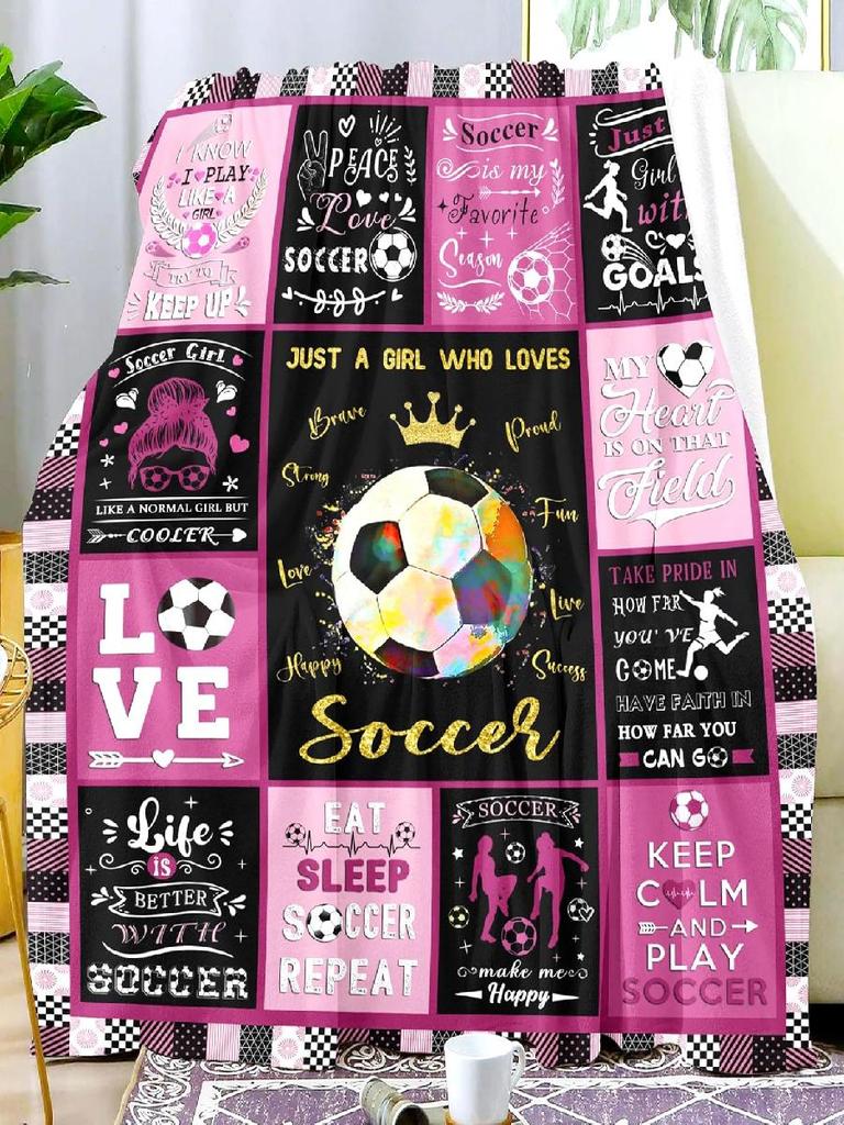 Soccer Throw Blanket Ultra Soft Flannel Gift for Soccer Fans Girls Women X Perfect for Kids and Adults