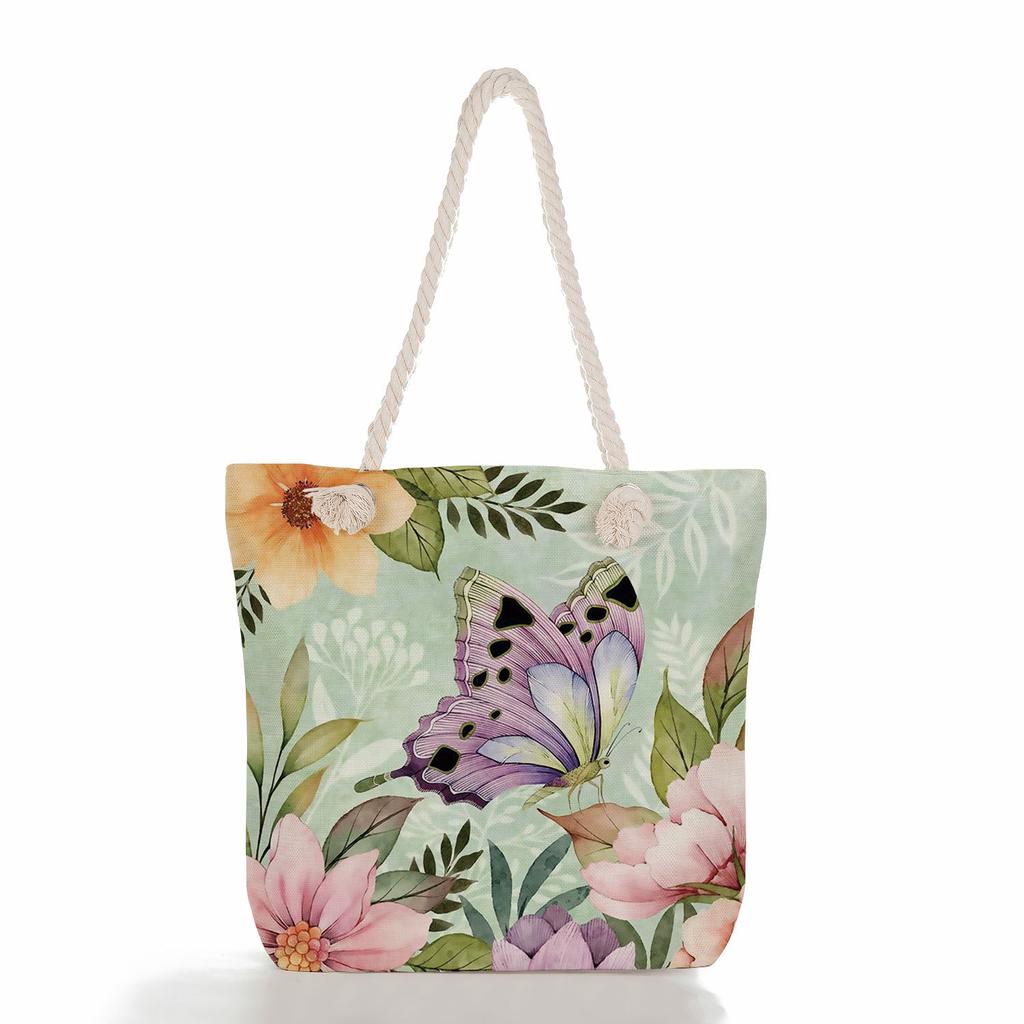 Multifunctional Butterfly Printed Thick Rope Shoulder Beach Bag Casual large capacity handbag 7614