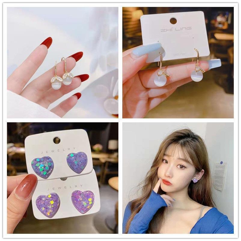 S925 Silver Cat's Eye Stone Earrings with Star Stud - Elegant Women's Fashion Jewelry