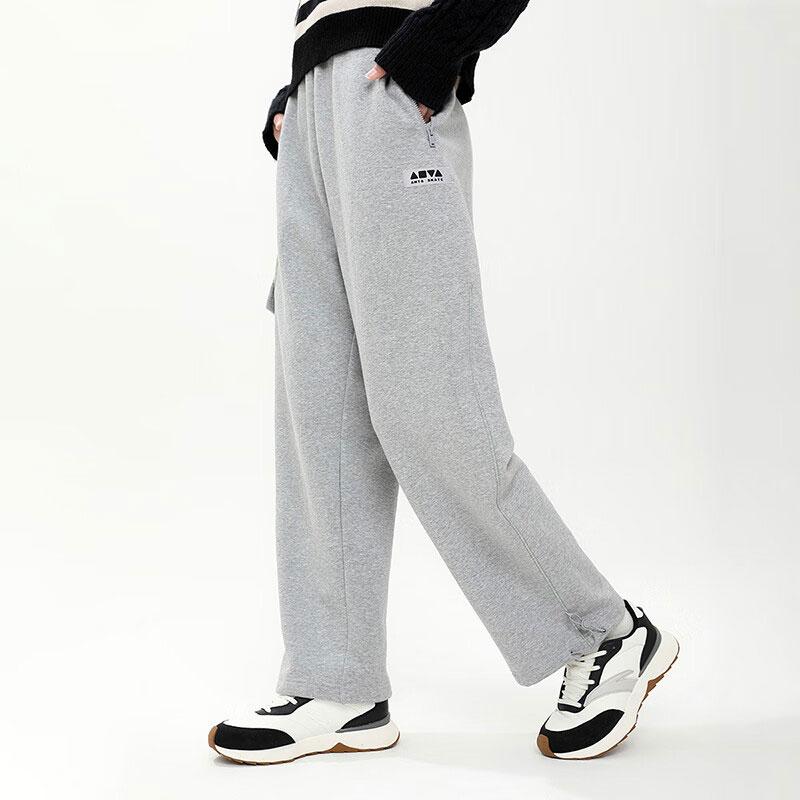 Anta Lifestyle Series Letter Print Straight Leg Casual Knitted Sports Pants Unisex Pants Gray Flower-Gray 172348301S-2