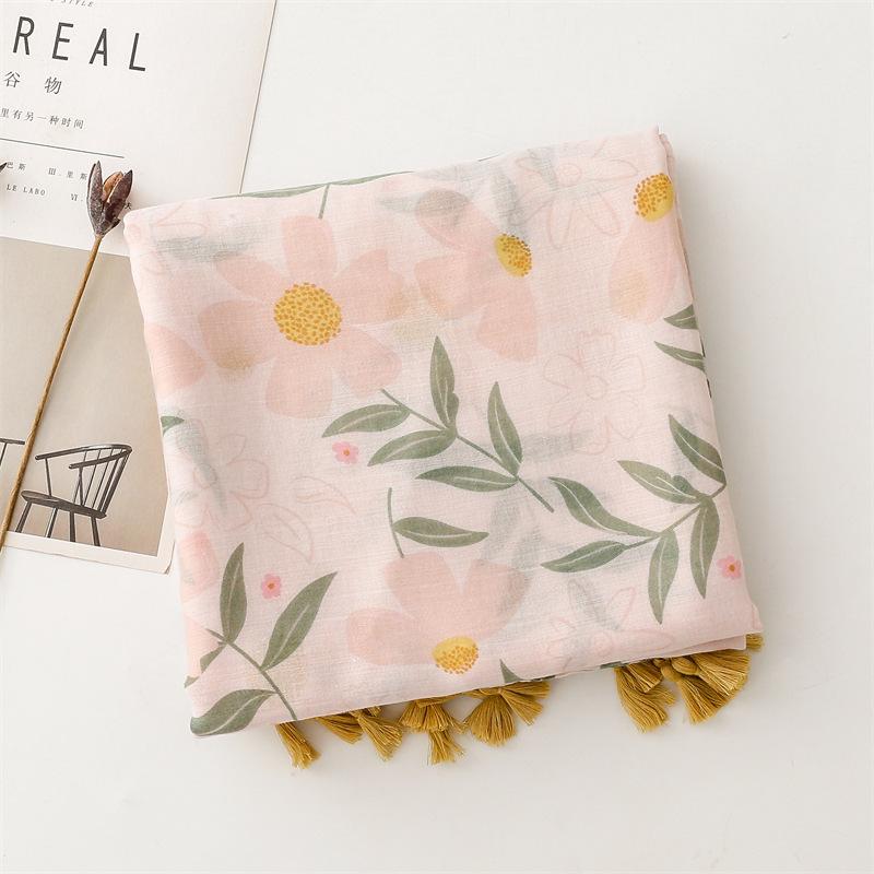 88*180cm Pink Cute Women Viscose Scarf Shawl Cotton Linen Feeling Tassel Pashmina Muslim Hijab Wrap Lady Female