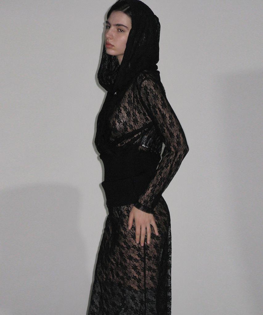 Partimento Woman Lace Flare Maxi Skirt_Black