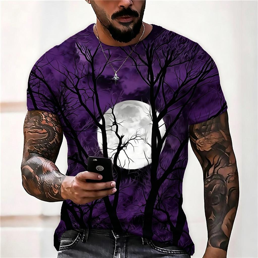 Men's Casual Printed Short Sleeve T Shirt Lightweight Breathable Crew Neck Tee Halloween Theme Graphic Design