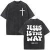 Christian Religious Jesus Forgive Them Father Bible Verse Vintage Acid Washed Tshirt Men Fashion Oversized T Shirts Streetwear