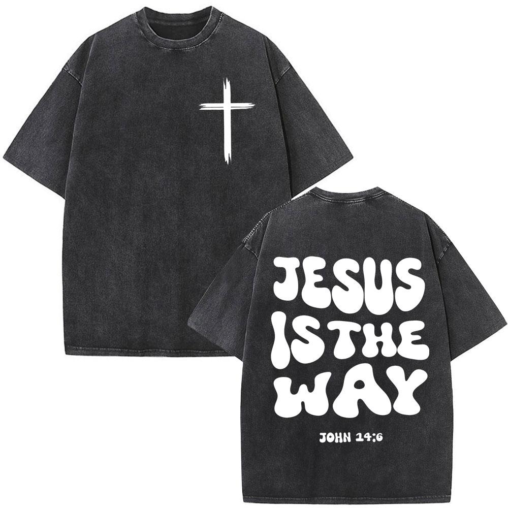 Christian Religious Jesus Forgive Them Father Bible Verse Vintage Acid Washed Tshirt Men Fashion Oversized T Shirts Streetwear