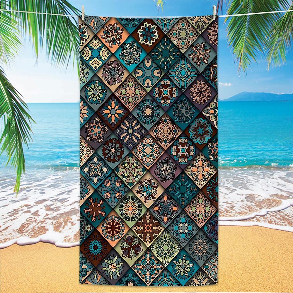 Purple Mandala Beach Towel Sand Free Quick Dry Microfiber Bath Towel Bohemian Floral Large Towels for Summer Vacation Seaside