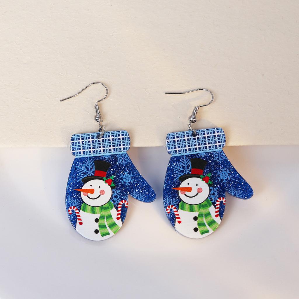 Exaggerated Christmas Elk Snowflake Earrings, Personalized Gloves Snowman Design Acrylic Earrings