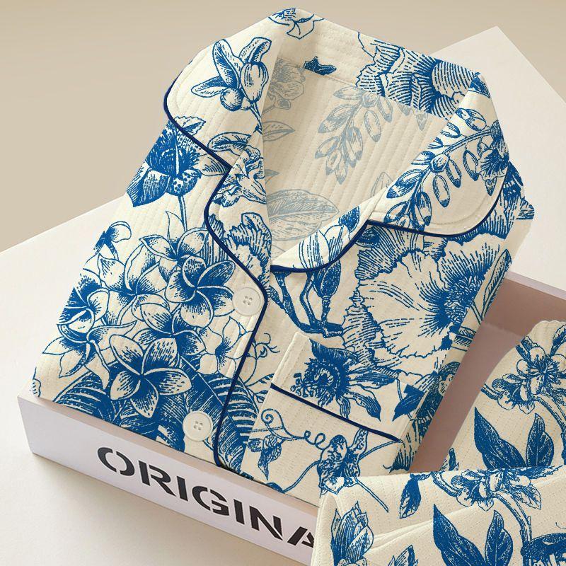 

Жіночий Потовщений Теплий Піжамний Комплект Осінь Зима Бавовняна Підкладка Довгий Рукав Принтований Кардиган Домашній Одяг Комплект з Двох Предметів 2XL