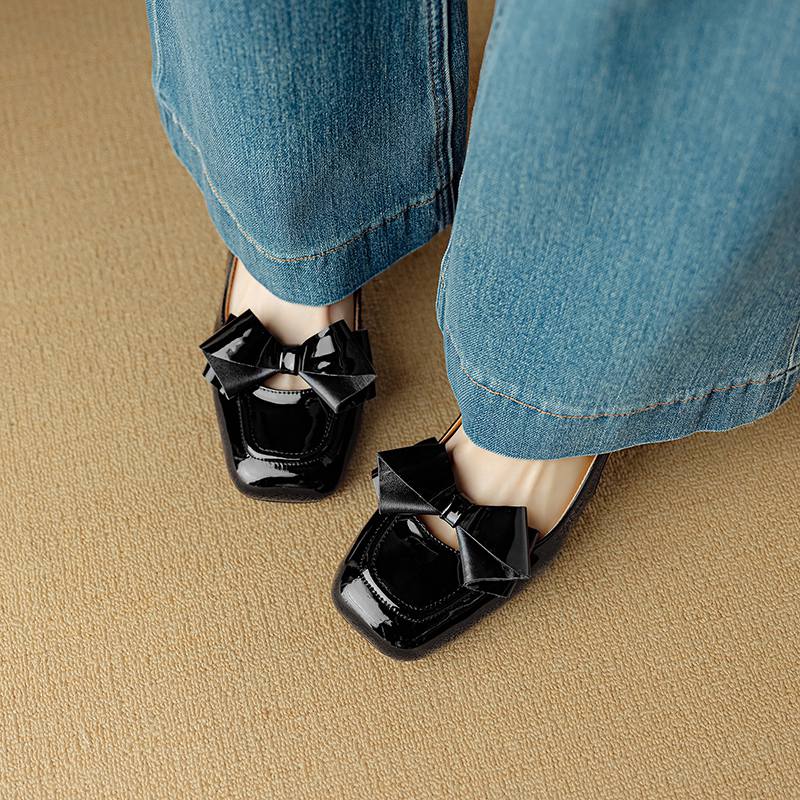 

Krazing Pot Sheepskin Cow Skin Summer Size 40 Med Heels Butterfly-knot Decoration Square Toe Slingback Wedding Pumps 36