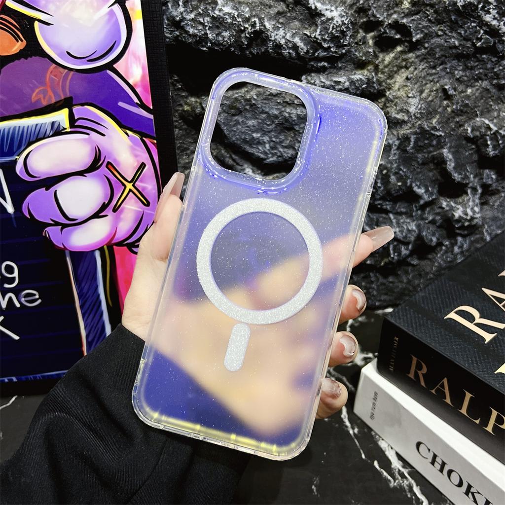 The IPhone16 Dual-color Gradient Blue Light Glitter Magnetic Attraction Is Suitable for Apple 14/15 Pro Max Phone Cases