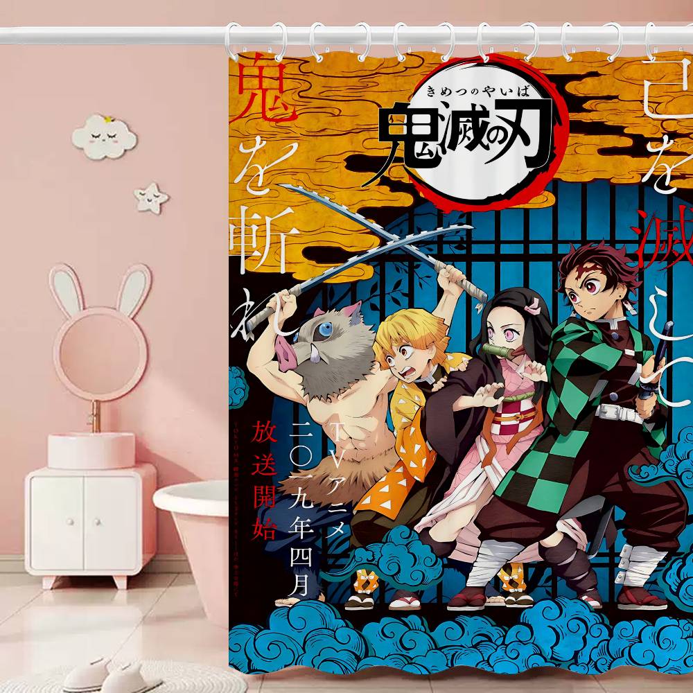 Anime Demon Slayer Shower Curtain - Water-Repellent And Leak-Resistant, Mold And Mildew Resistant For