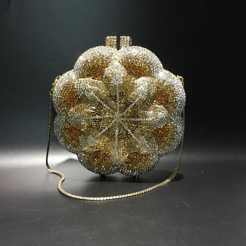 Handmade Rhinestone Floral Evening Clutch - Three-dimensional Design for Weddings & Banquets