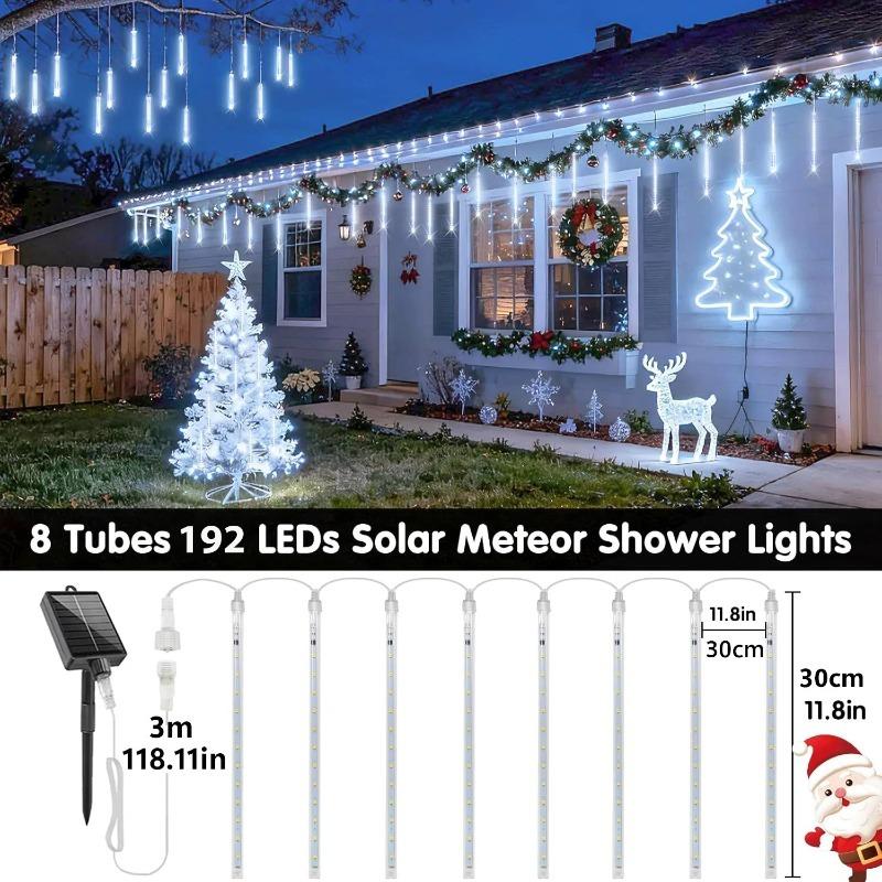 Solar Meteor Shower LED String Lights, Outdoor Waterproof Fairy Garland Lights for Christmas, Wedding, New Year, Home Garden Decor