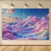 2D Aesthetic Room Backdrop, Cotton Candy Cloudscape with Crescent Moon Background