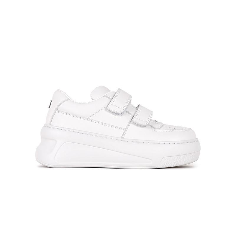 Cowhide version~ thick-soled leather Velcro little white shoes women's new height-increasing casual muffin sports shoes versatile board shoes