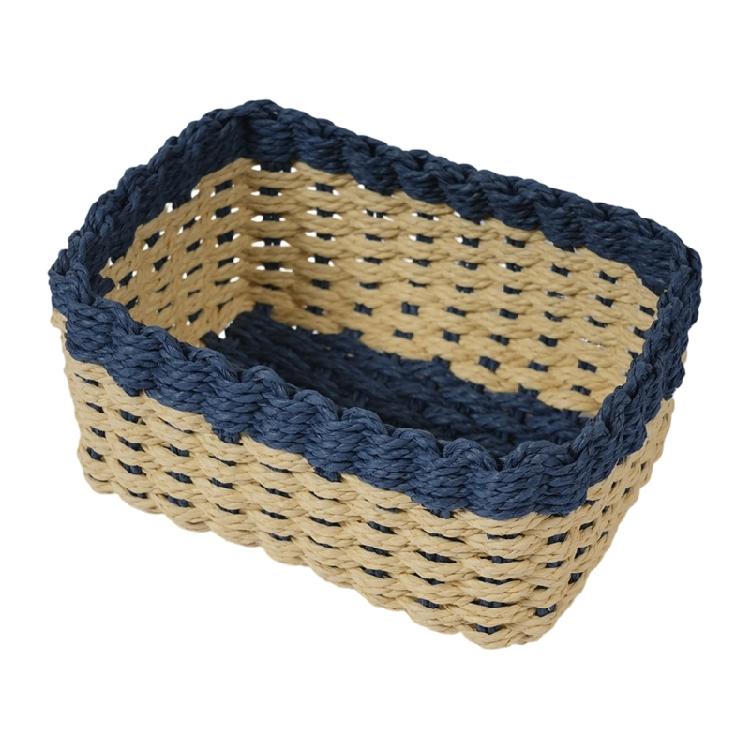 Juego de 3 Piezas Cestas de Almacenamiento Tejidas con Bloques de Color Materiales de Cuerda de Papel Natural Organizadores Para Armario Tocador Organización