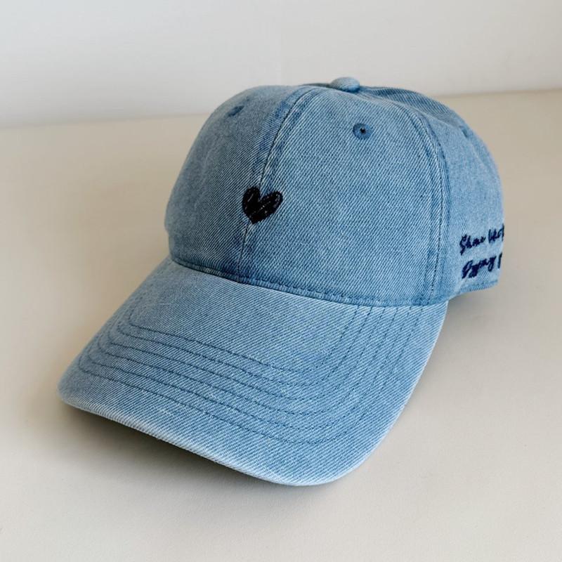 Fashion denim cap small love embroidered baseball cap student couple versatile hat wide brim shows small face