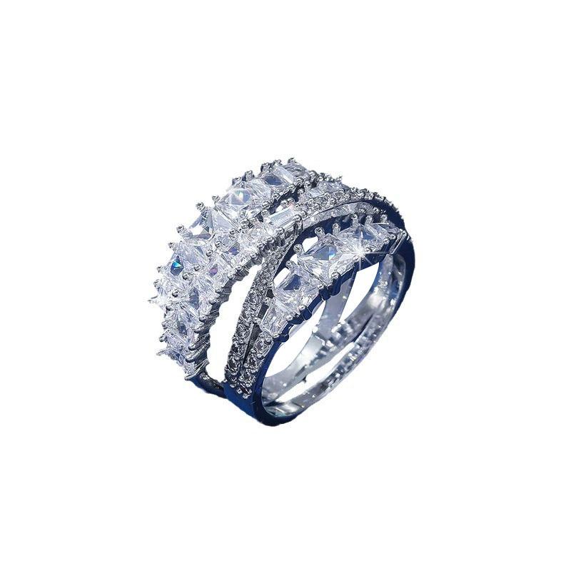 SCIONE Women Ring Advanced Luxury Colorfast Full Damiond Zircon Multi-layer Ring Fashion Joker Ring Jewelry